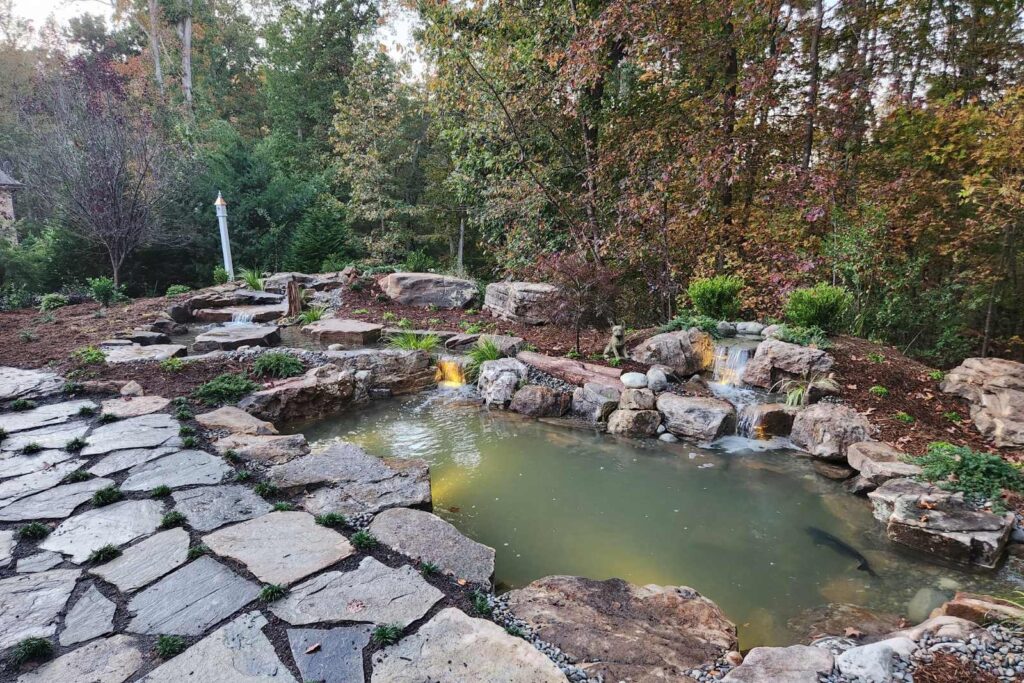 Weddington Backyard Pond buit by the top pond company in the world pondscapes of charlotte