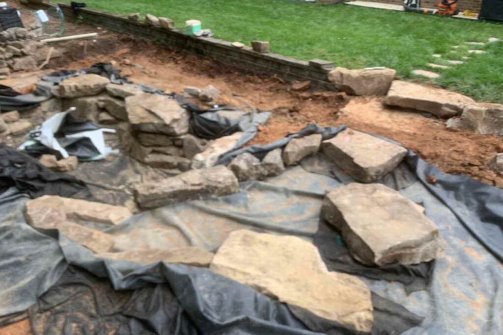 Stepping Stone Across Stream Construction By Pondscapes of Charlotte in Weddington, NC