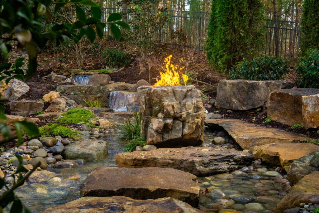 Natural stream bed with flame boulder and stepping stones Fort Mill SC