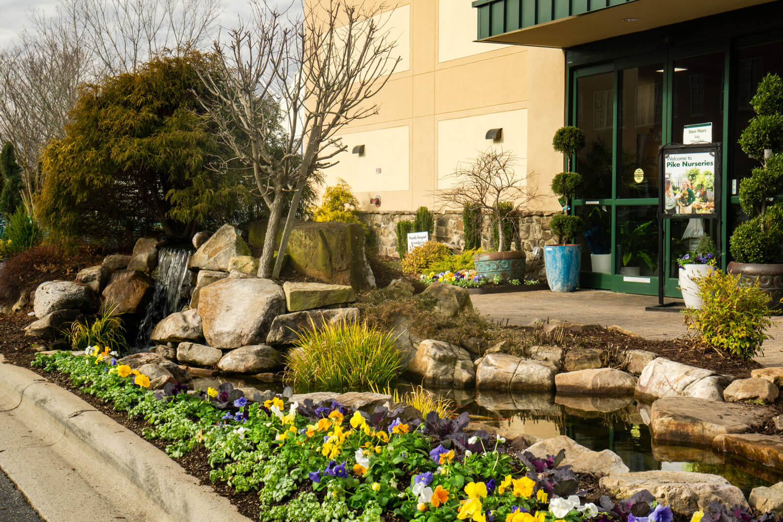 Flowers planted next to pond at Pike Nursey