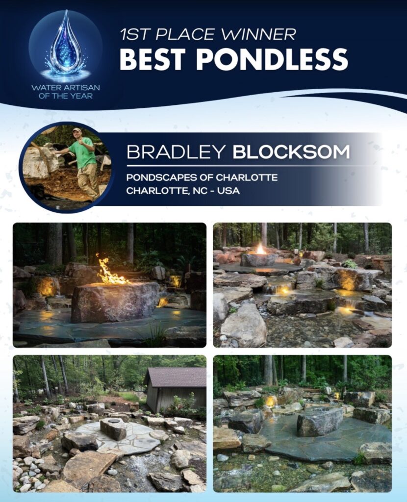 Pondscapes of Charlotte wins 1st place Best Pondless Waterfall at the 2025 Water Artisan of the Year award