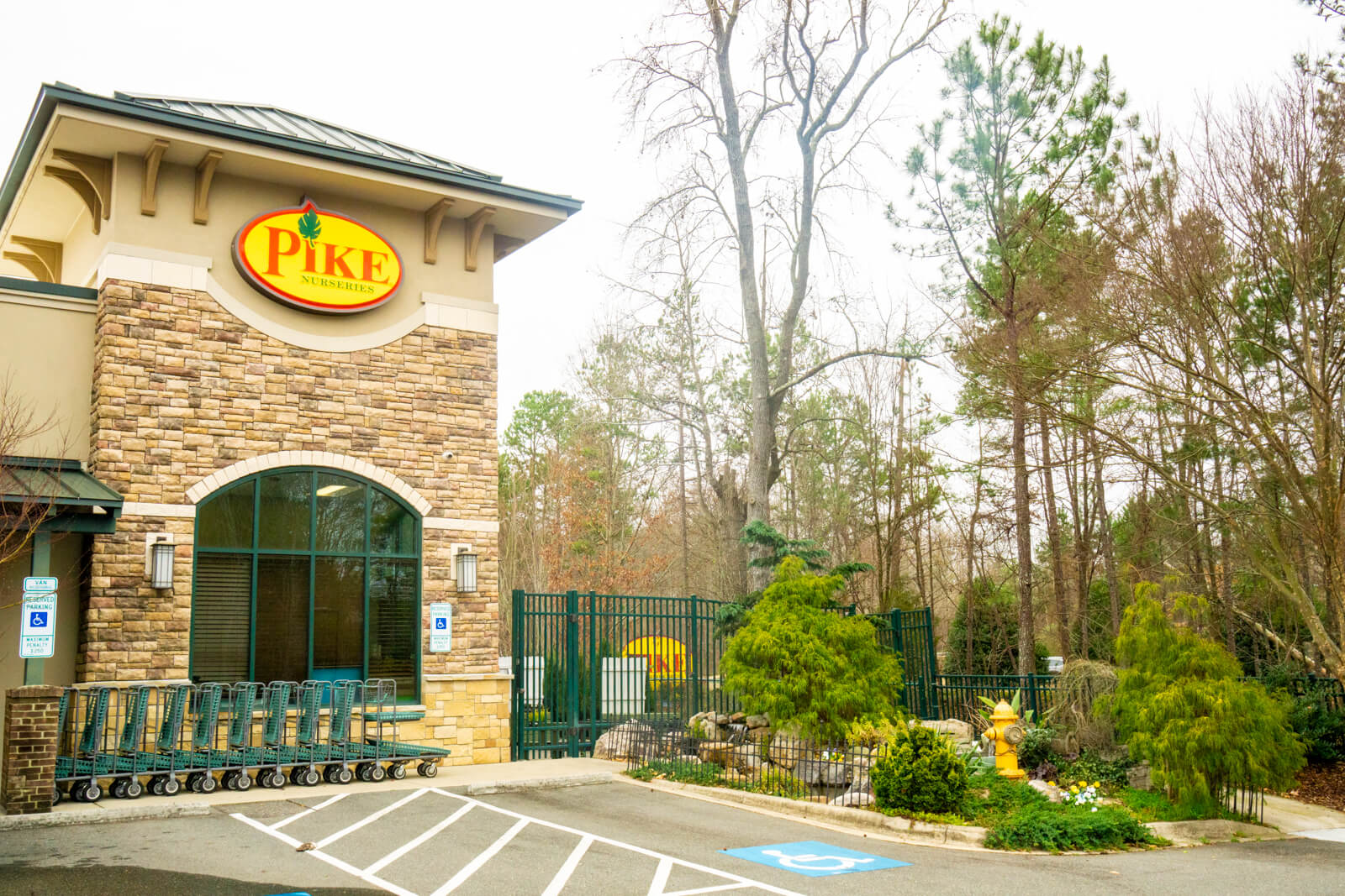 Pike Nurseries storefront with natural stone pond water feature installation Matthews NC