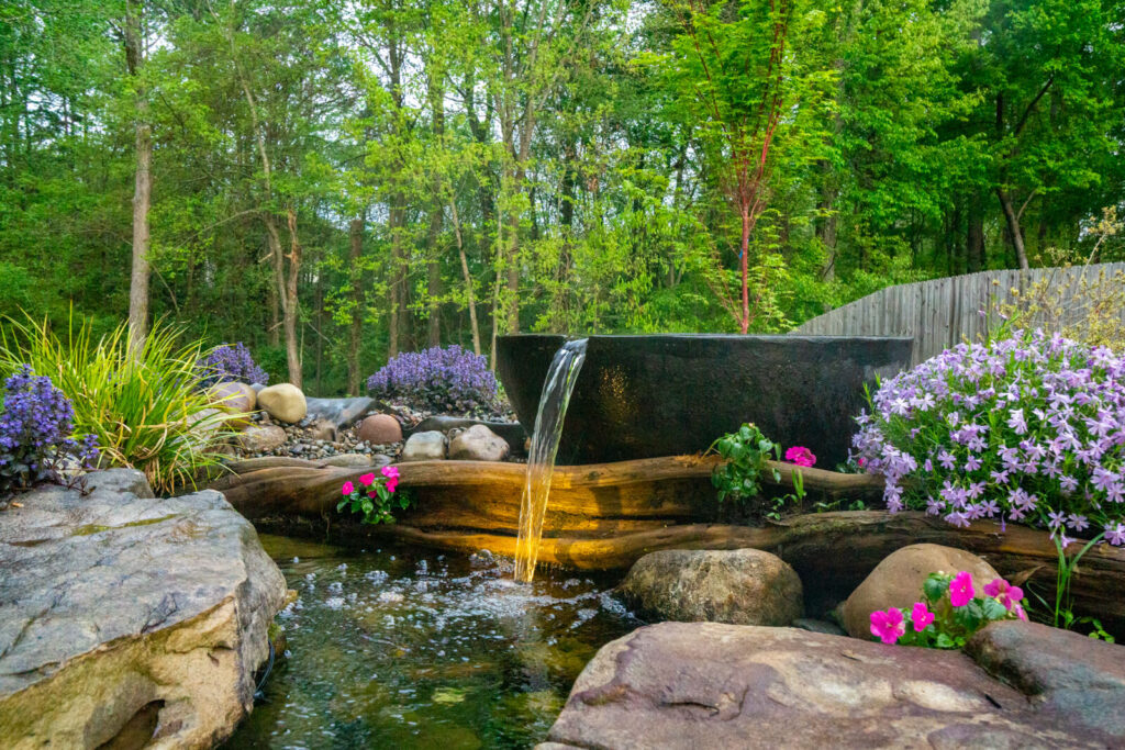 Aquascape Spillway bowl with flowers