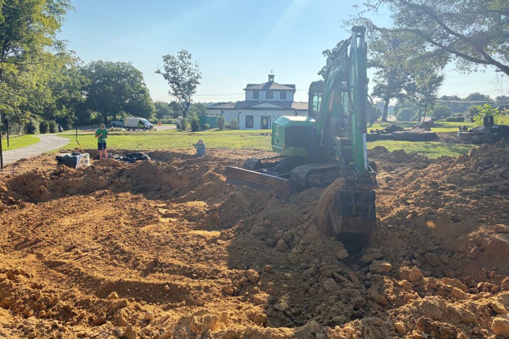 Site being prepared for new rainwater harvesting system.