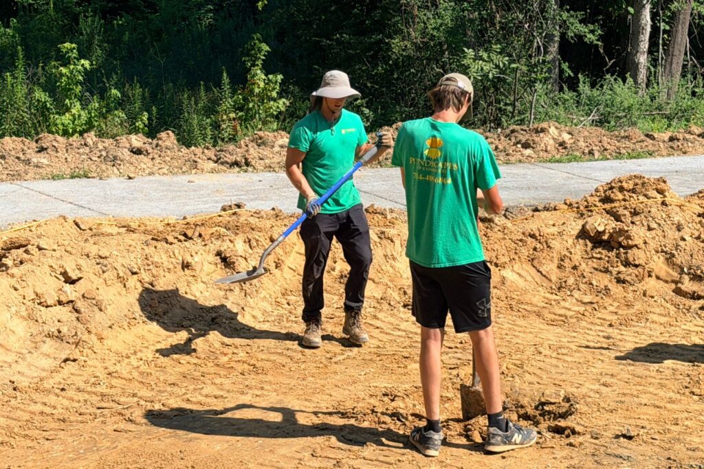 Crew working on site for new pond and water feature at Houston Ross Park.
