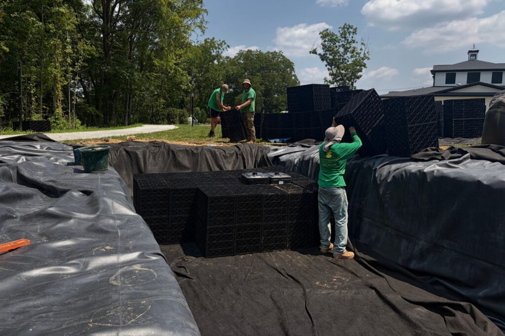 Pond liner for Houston Ross Park new water feature.