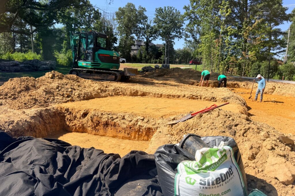 Large excavated area for construction of new water future in Village of Marvin Houston Ross Park in Marvin, NC.